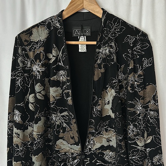 Alex Evenings Gorgeous Black Glittery Floral Evening Jacket Coat **Size XL**🌺🌺 - Picture 3 of 5